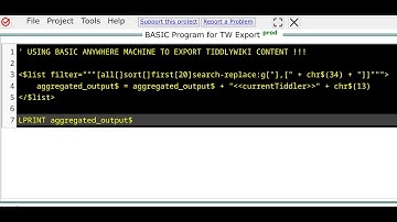 Using a BASIC Anywhere Machine program to help export TiddlyWiki content