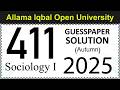 AIOU Code 411 Guess Paper Solution | Autumn 2025 | Sociology | Let's Study AIOU
