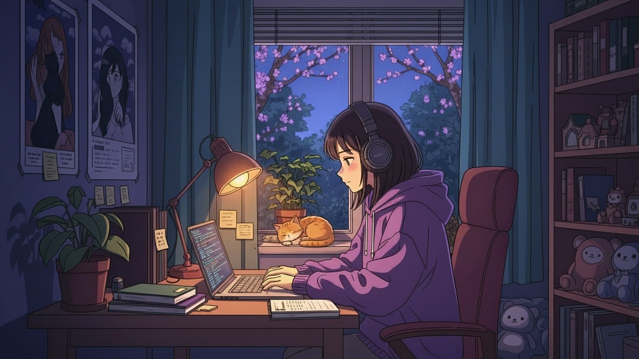 Midnight Lofi Study Beats 🌙 Calm Music for Focus, Work & Study | Cozy Spring Ambience