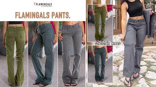 【Flamingals】Button Detail Drawstring Low Rise Flare Pants#fashion #ootd #pant #womensfashion