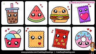 how draw cute kawaii snacks treats step step 8 easy food