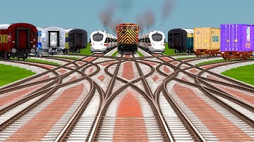9 Trains At Diamond Backward Crossing On Bumpy Railroad Tracks | Beamng Drive | train simulator 2025