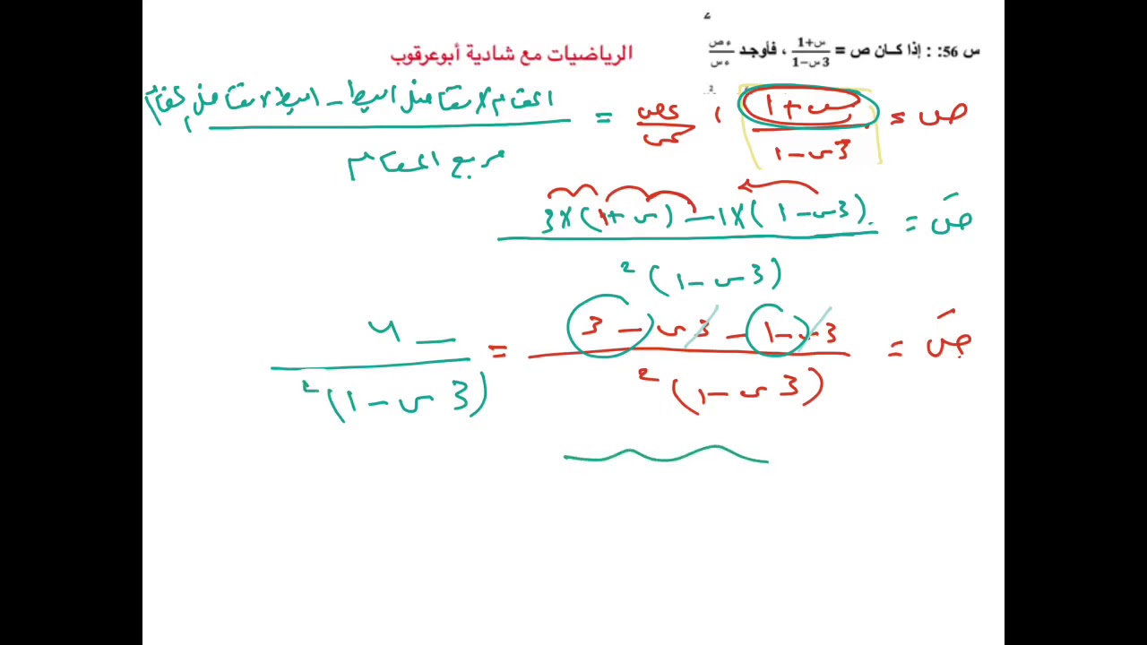 حل اسئلة الاسترشادية للفصل الثالث ( التفاضل ) للشهادة الثانوية 2020م