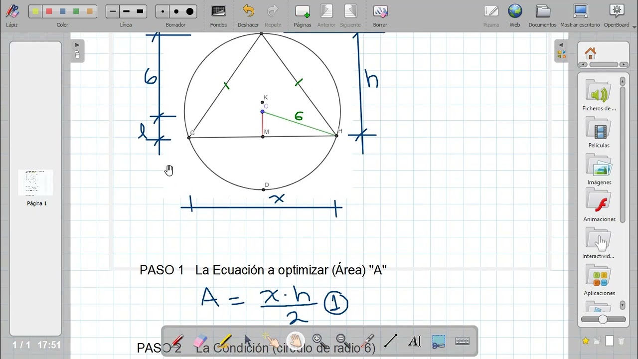 Triangulo isósceles inscrito en circulo Problema de optimización