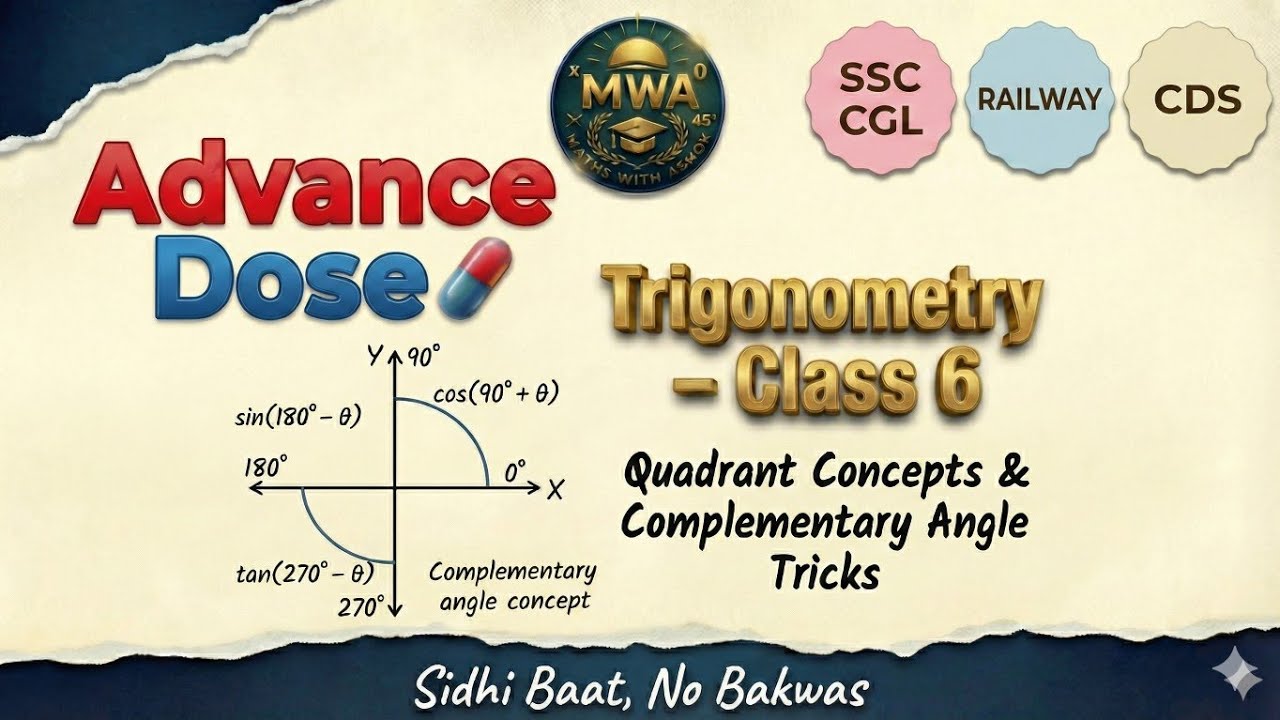 Advance Trigonometry Class 6 🔥 Quadrants + Complementary Angles | SSC ...