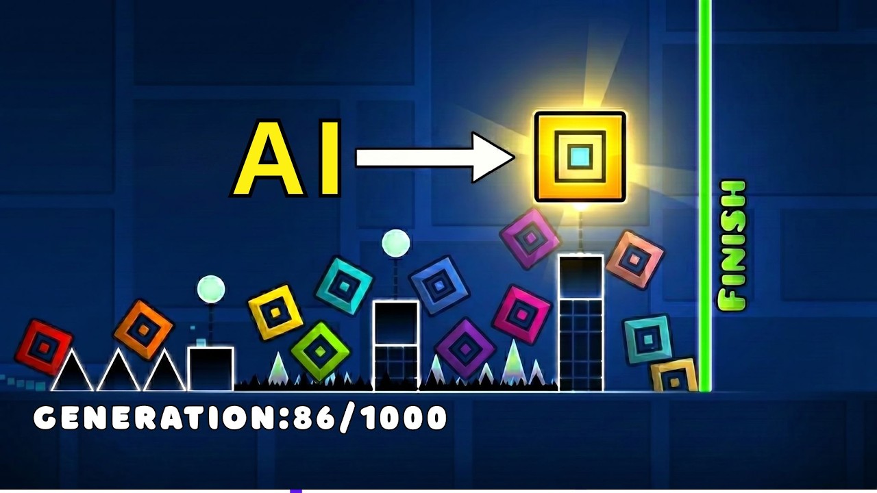 I Forced AI to Beat Geometry Dash simulation - YouTube