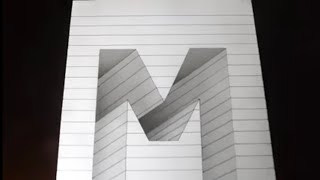 Drawing Capital Letter M Hole in Line Paper - 3D Trick Art