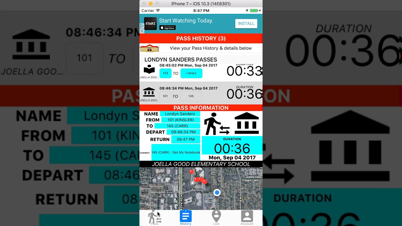 School Pass Live! Student Pass History