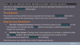 Resolving the Call to undefined method Error in Laravel with withSum() Function