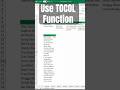 How to use the tocol function to create one column from an array of data! #excel #exceltutorial #fyp
