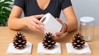 Toilet Paper, Pine Cones & Glass Jars! Amazing Winter Candle Holder Decor! 🕯️❄️