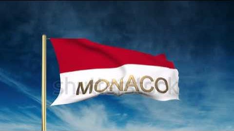 Monaco flag slider style with title. Waving in the wind with cloud background animation Stock video