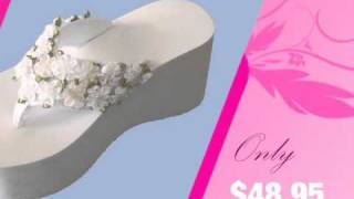 White Bridal Flip Flops - Wedding Flip Flops Decorated in Custom Color Flowers