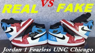 Real VS Fake Jordan 1 Fearless UNC 