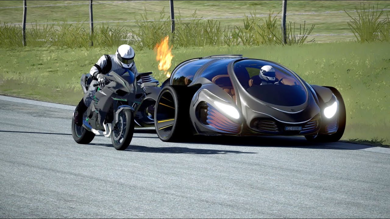 Kawasaki Ninja H2R SC vs Concept Cars Maserati Diablo, Mercedes-Benz AMG VGT, Bugatti Veyron