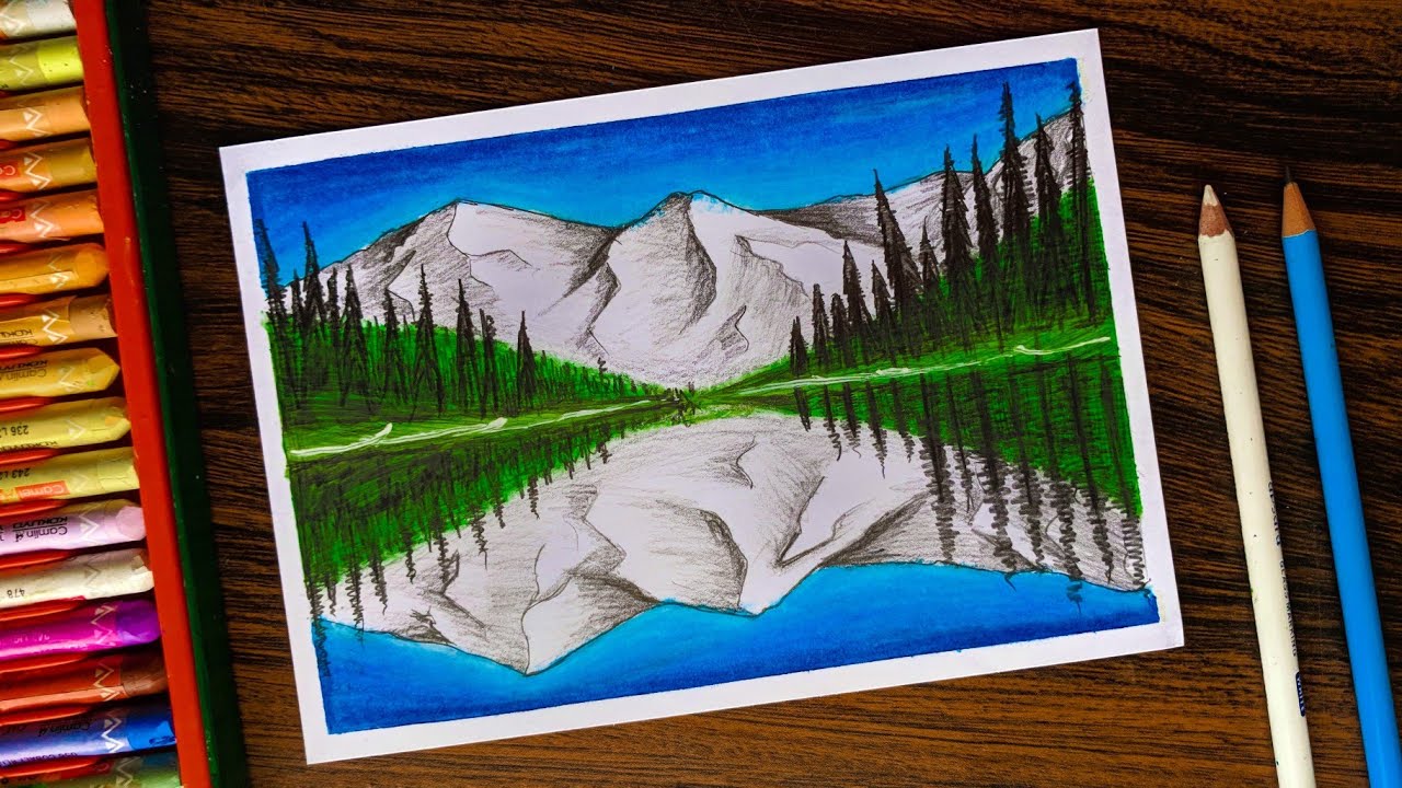 Reflection of Wind on Water, Oil Pastel Drawing