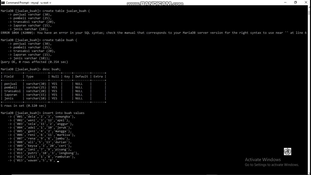 Tugas basis data membuat data dengan perintah insert into select data