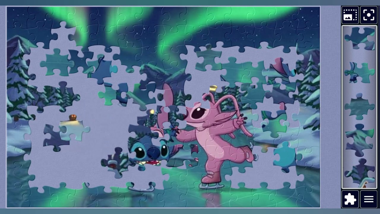 The Disney Lilo & Stitch franchise ice skating in a  snowy❄️🫧🐻🐷🌨🧣🪄//jigsaw puzzles🧩//puzzlesArt🧩🧩