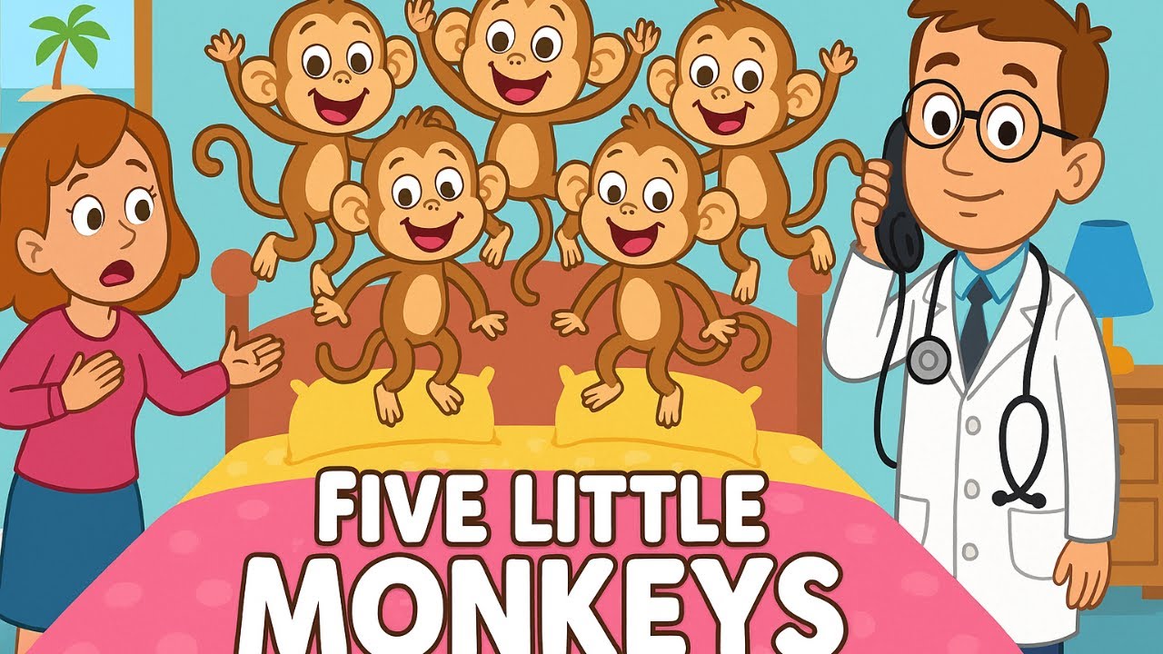Five Little Monkeys | Fun Kids Animated Nursery Rhyme Song - YouTube