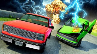 Downhill Truck Race VS Lightning & Nukes in BeamNG Drive Mods!