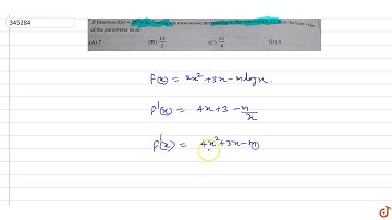 If the function `f(x)=2x^2+3x-mlogx` is monotonic decreasing in the interval (0,1) then the le