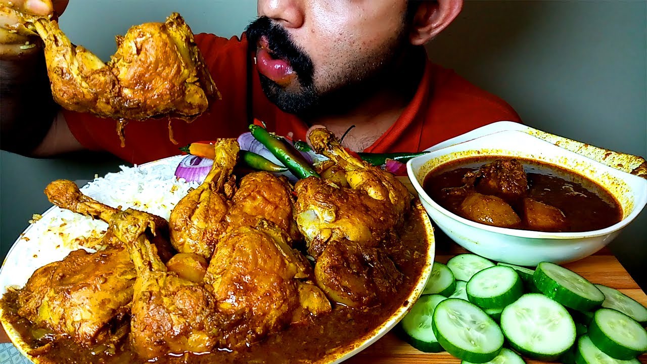 SPICY CHICKEN CURRY BASMATI RICE AND CHICKEN GRAVY EATING SHOW