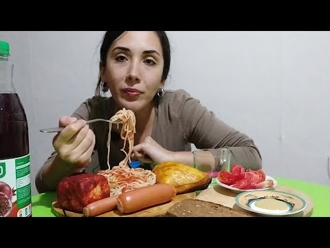 MUKBANG შებოლილი ქათამი, სარდელი, სპაგეტი, სალა, ბროწეულის ნექტარი