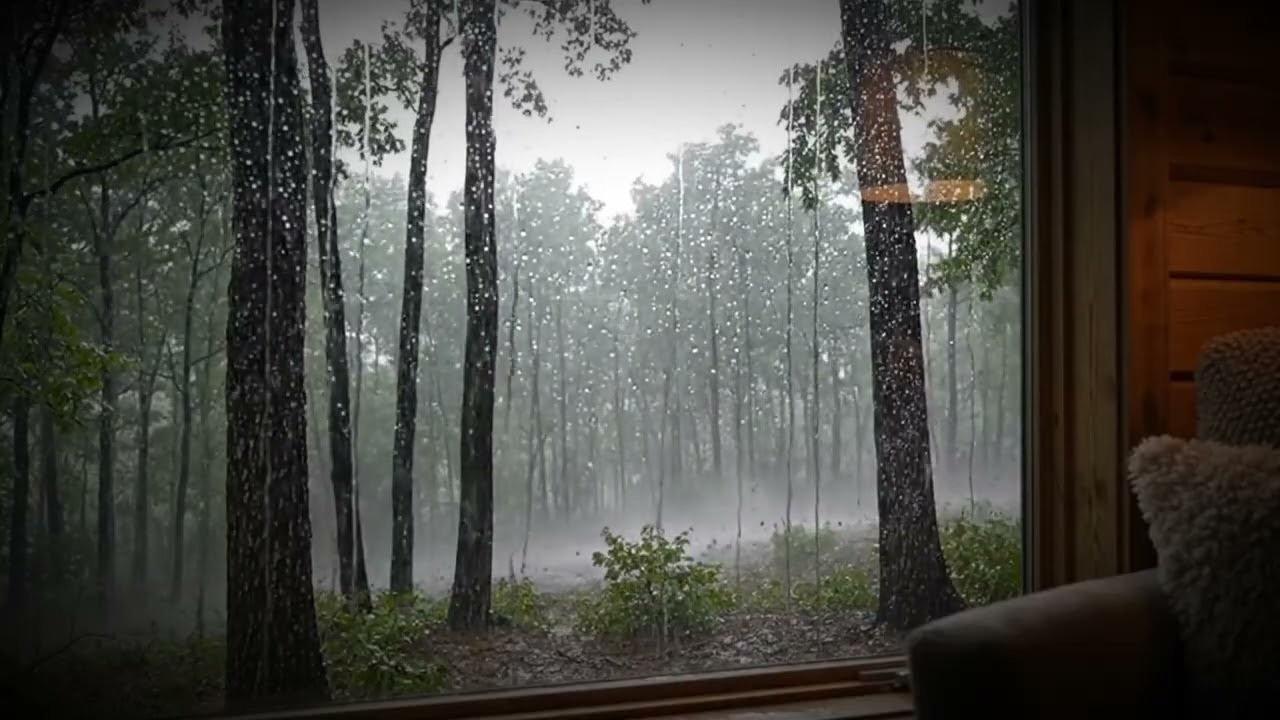 Heavy Rain and Gentle Thunder on Window at Night • 12 Hours • Sleep, Study, Relax, Reduce Stress