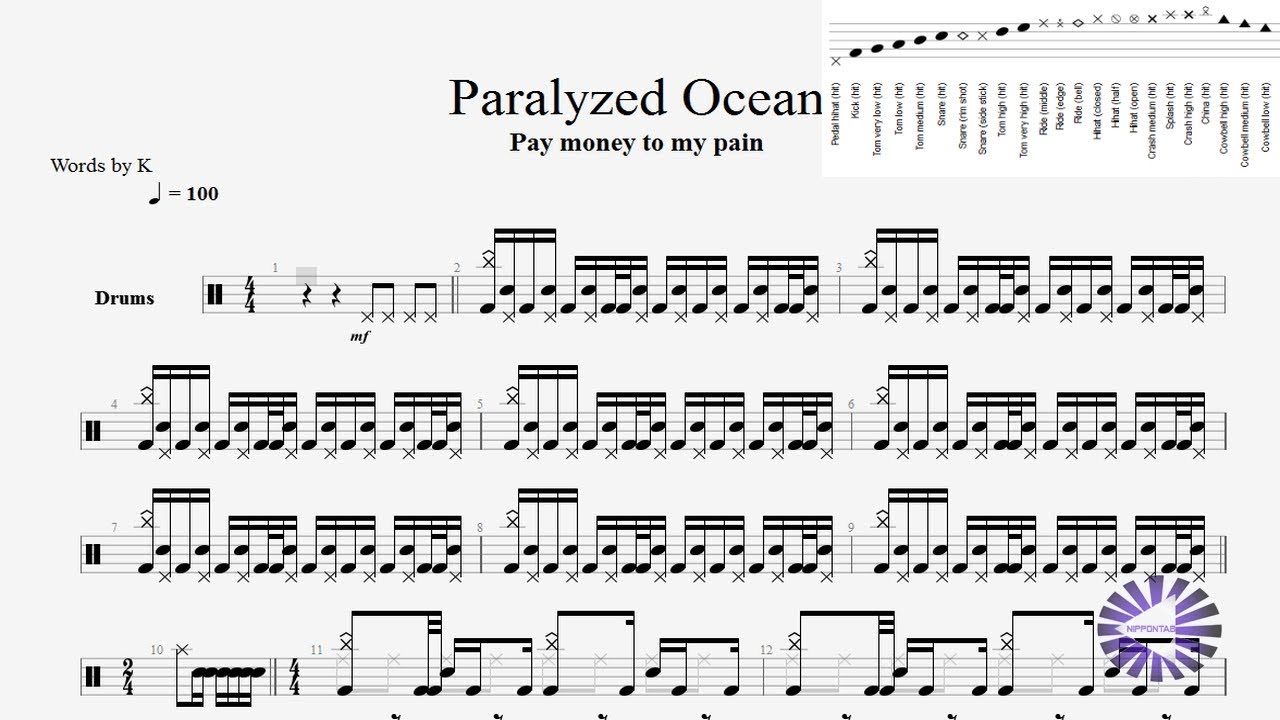 Drum】Paralyzed Ocean ドラムtab譜〚Pay Money to My Pain〛 by
