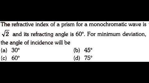 The refractive index of a prism for a monochromatic wave is √2 and its refracting angle