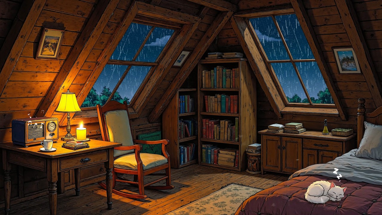 1950's cozy night while it's raining and soft vintage oldies playing in another room