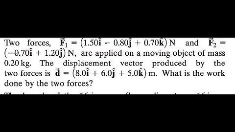 Two forces, and are applied on a moving object of mass 0.20 The displacement vector produced by the