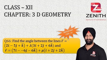 Find the angle between the lines r ⃗=(2i ̂-5j ̂+k ̂ )+λ(3i ̂+2j ̂+6k ̂) and r ⃗=(7i ̂--6j ̂......Q66