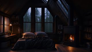Deep Sleep Therapy : Rain and Fireplace Sounds by the Forest Window for Insomnia Relief |