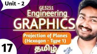 Hexagonal Lamina in Tamil Type 1 Projection of Planes in Tamil GE3251 Engineering Graphics in Tamil