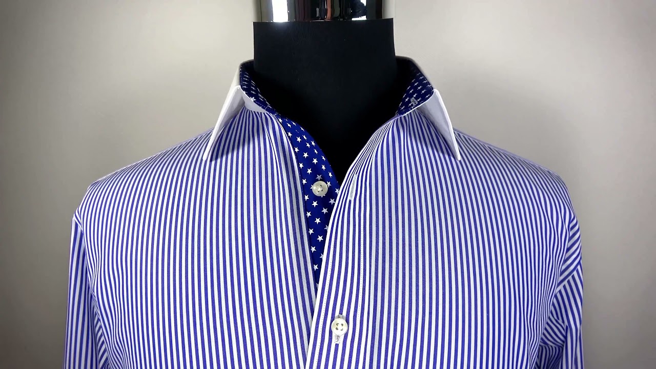 Blue Stripe With White Collar & Cuffs Contrast Business Dress Shirt ...