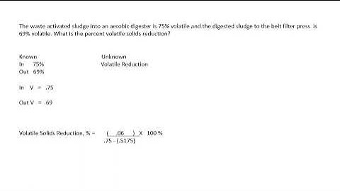 Waste Water Treatment Math Volatile Solids Reduction %