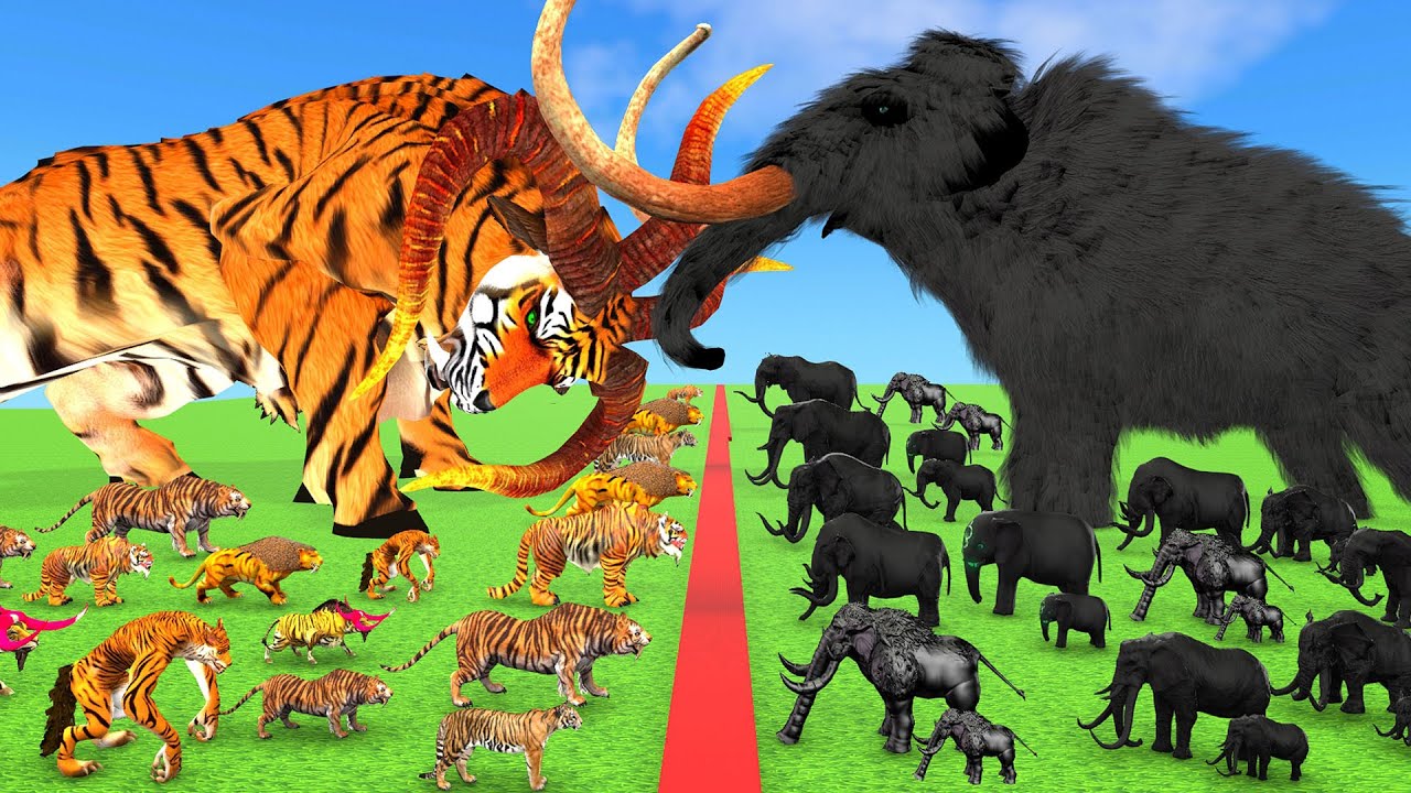 Prehistoric Mammoth vs Shadow Animals Itself Size Comparison Epic Battle Animal Revolt Battle Simul