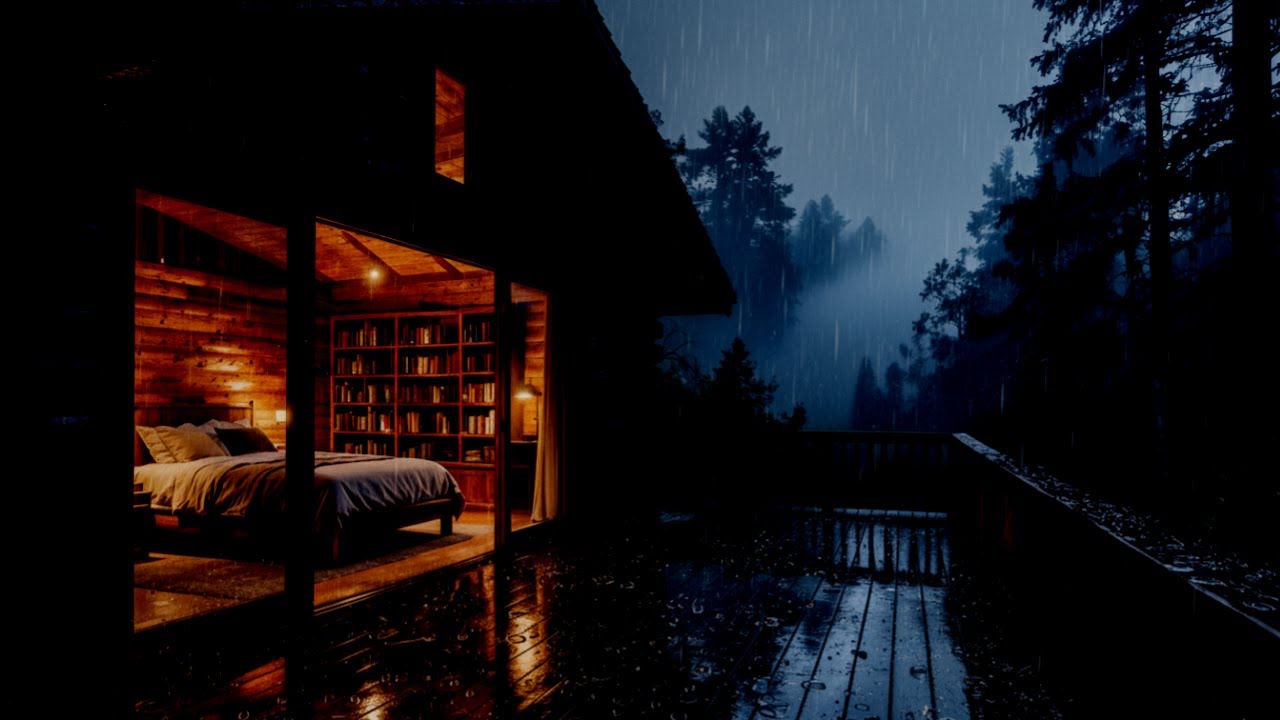 Cozy Cabin Rainy Night 🌧️ Calming Rain & Gentle Thunder for Deep Sleep