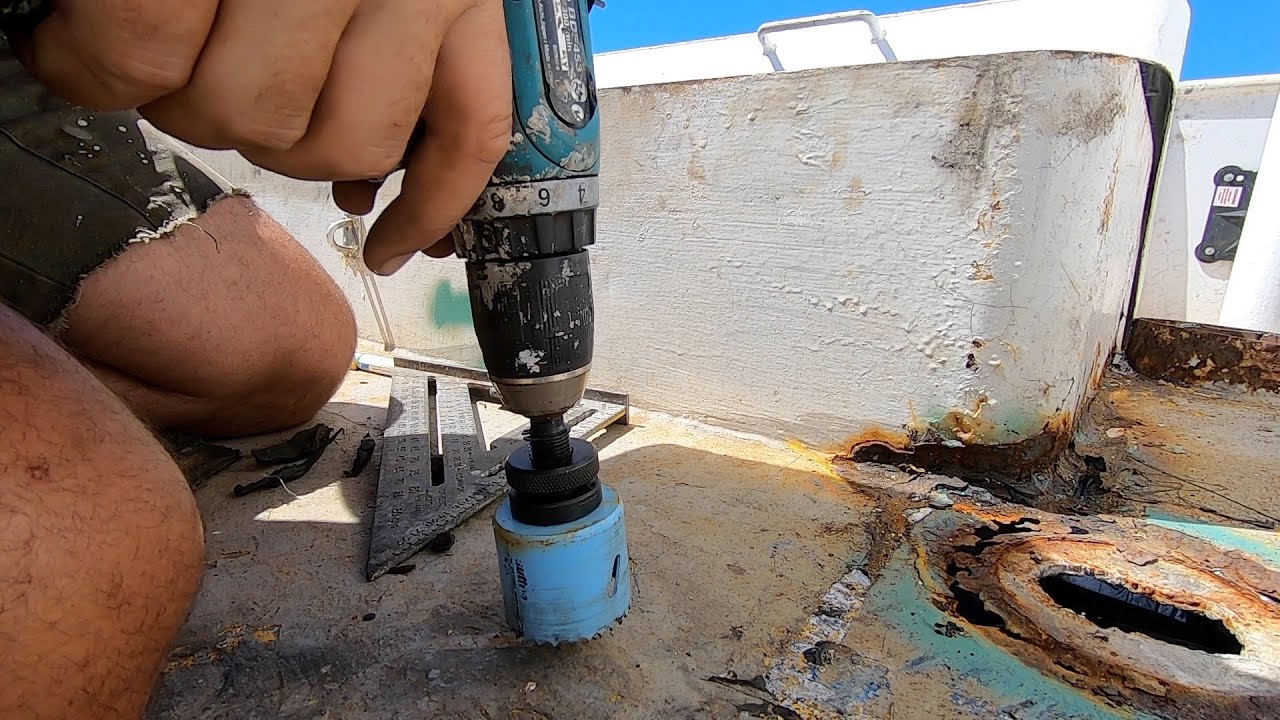 Repairing the steel trawler's deck