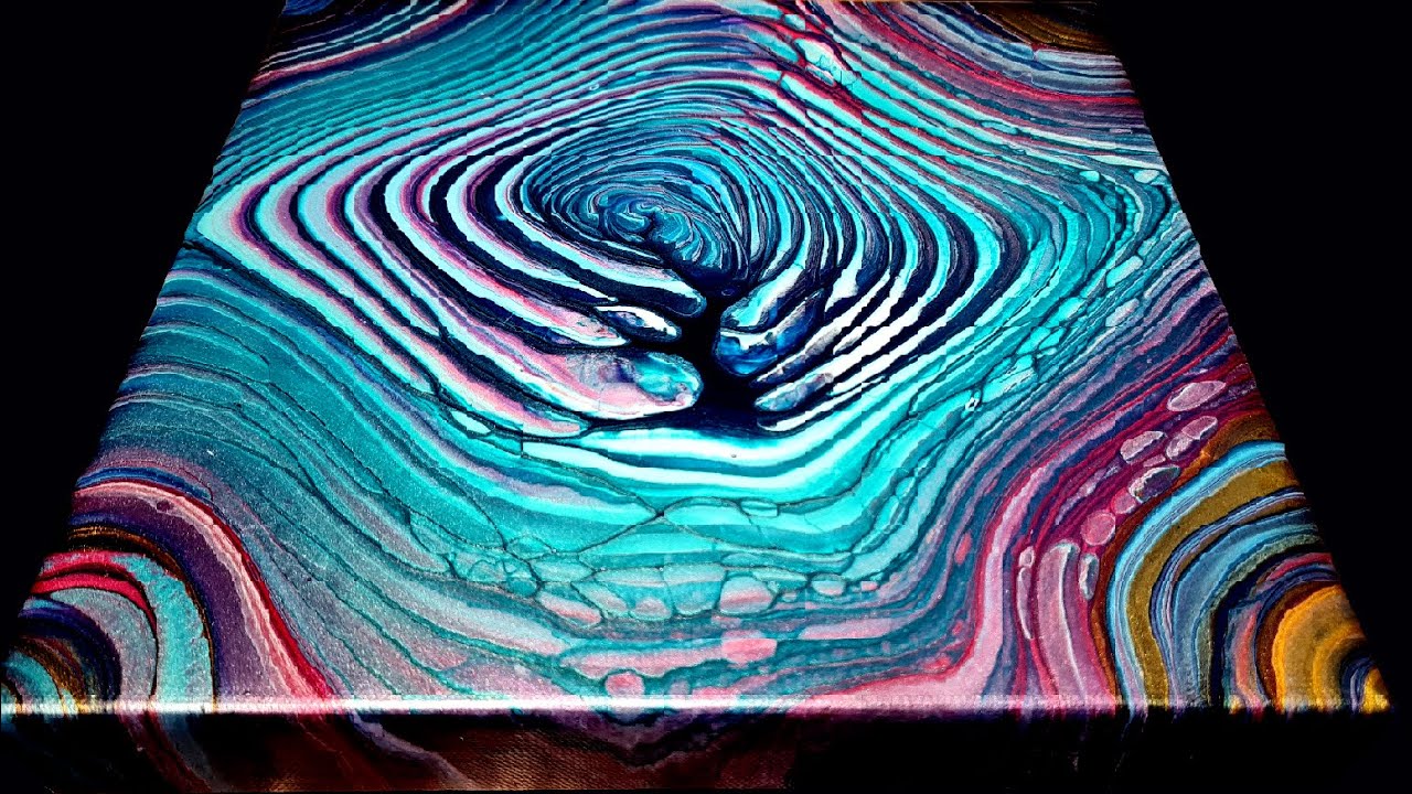 #115 Gorgeous Ring Pour in Blues and Pinks. Abstract Acrylic Painting ...