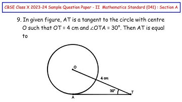 Q9 - In given figure, AT is a tangent to the circle with centre O such that OT = 4 cm and ∠OTA = 30°