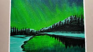 lights acrylic northern painting forest landscape simple