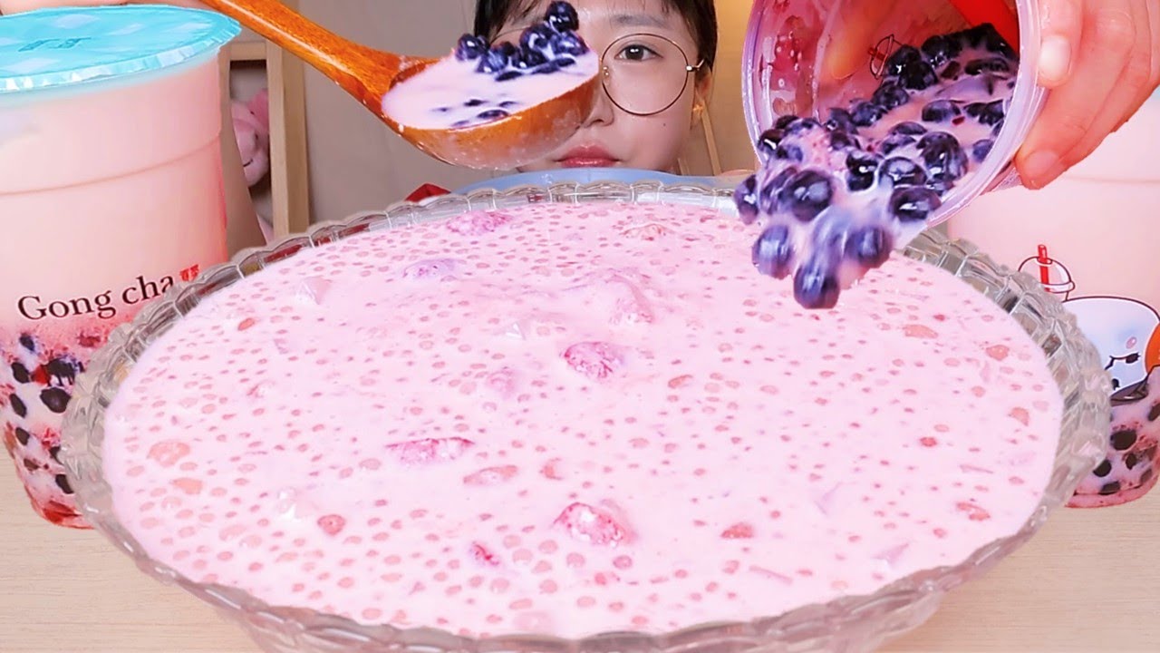 딸기사고에 요즘 푹 빠진 버블티 넣어서🥤 사고펄 타키오카펄 공차 버블티 딸기사고 디저트 먹방 Dessert Mukbang