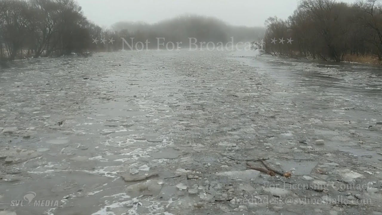 Norfolk, NE Elkhorn River with Fast Flow after Ice Jam