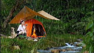 Girl SOLO CAMPING in the HEAVY RAIN, solo camping, cooking in the rain | Mim Mim