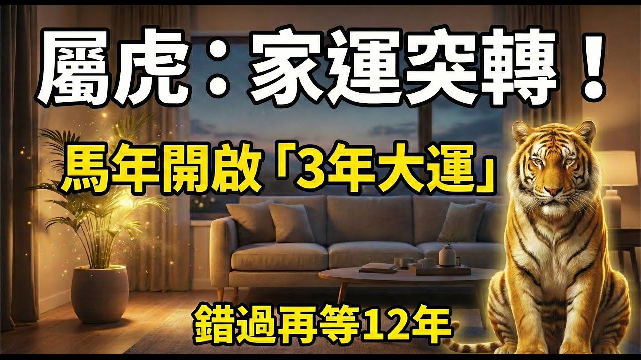 緊急提醒！生肖虎，馬年開始，你將迎來「3年大運」，家運突然轉好是有徵兆的，這三個現象你有嗎？#2026生肖虎運勢 #屬虎2026年運勢 #生肖虎 #轉運 #發財 #風水 #算命 #偏財運 #馬年運勢