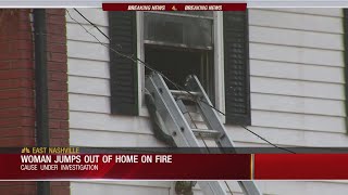 Woman Jumps Out of 2nd Story to Escape Fire