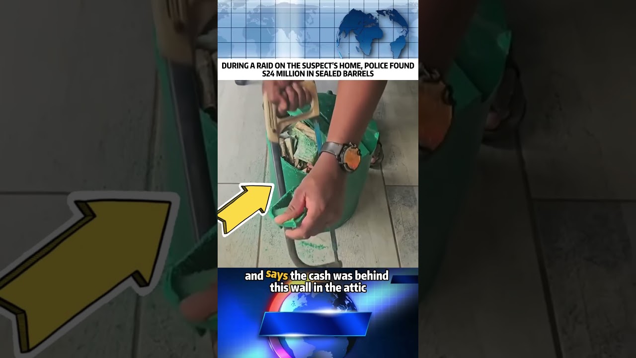 News:During a raid on the suspect’s home,police found $24 million in sealed barrels