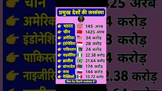 प्रमुख देशों की जनसंख्या कितनी हैं? How much population is there in Which Country | #gk #viralvideo